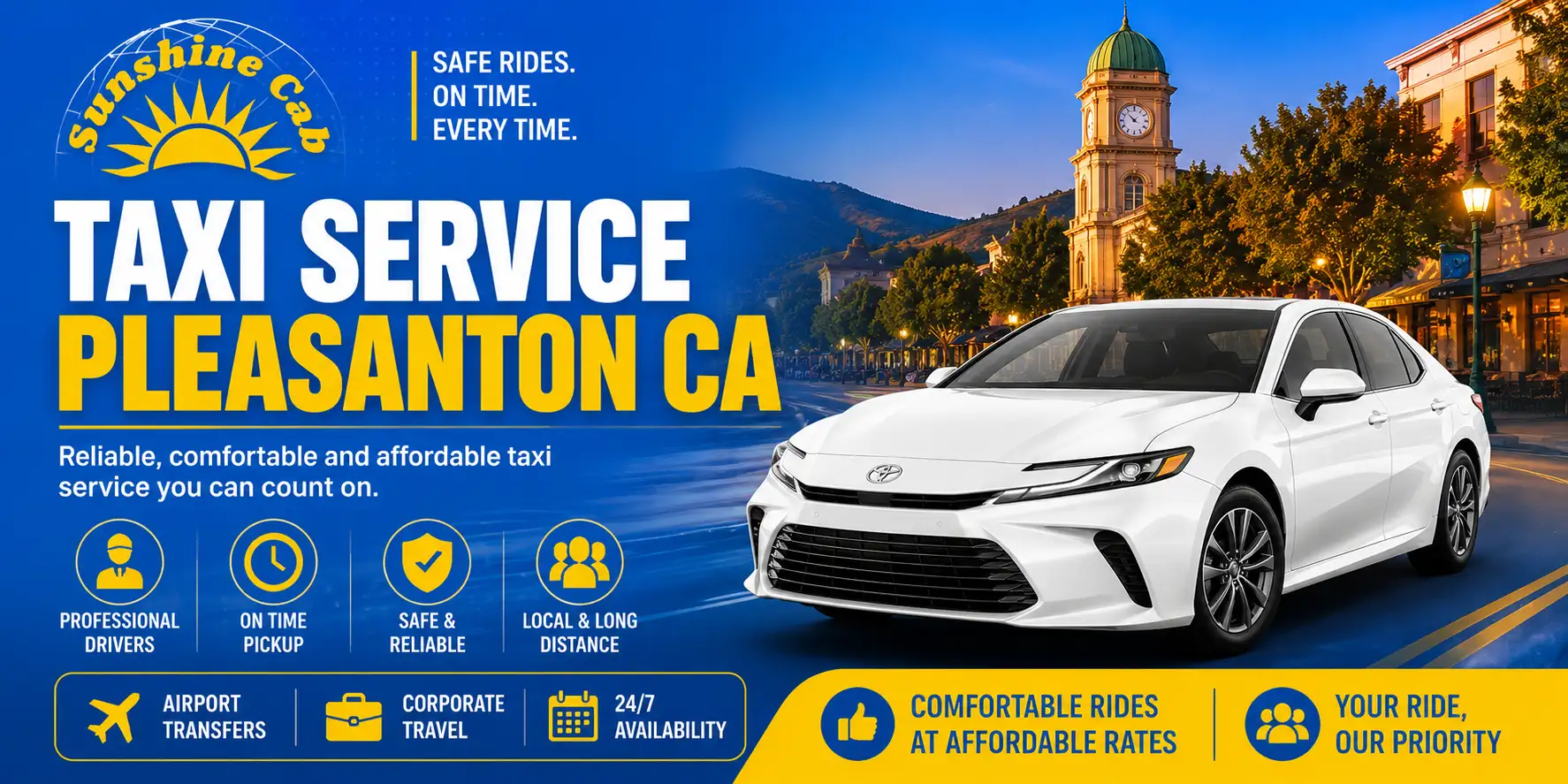 Sun Shine Cab providing convenient visitor transportation across Pleasanton attractions