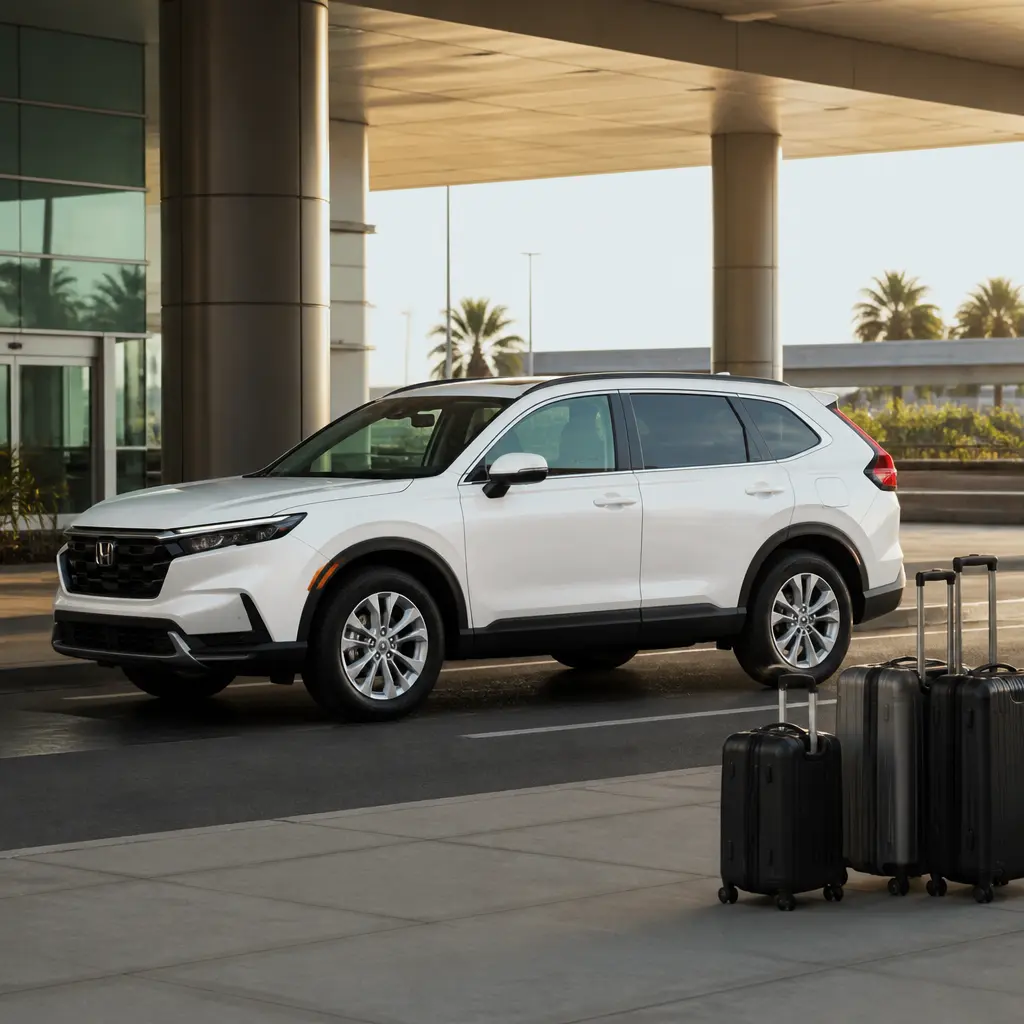 Taxi waiting for an airport transfer with luggage nearby
