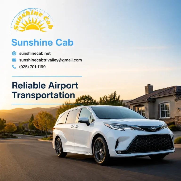 Branded visual about travel options from Livermore to SFO Airport, highlighting taxi service and airport transportation planning.