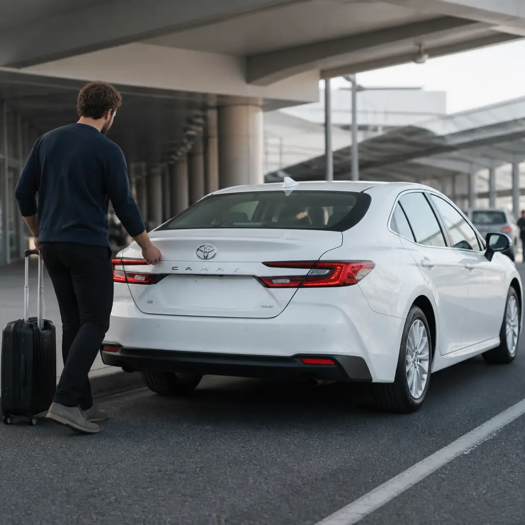 Taxi with luggage at an airport pickup area