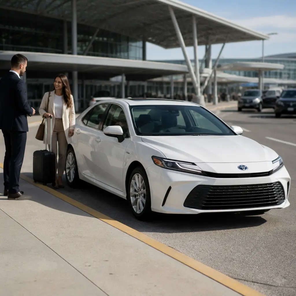 Taxi with luggage for airport transportation service