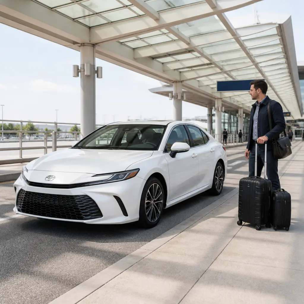 Taxi with luggage prepared for airport transportation