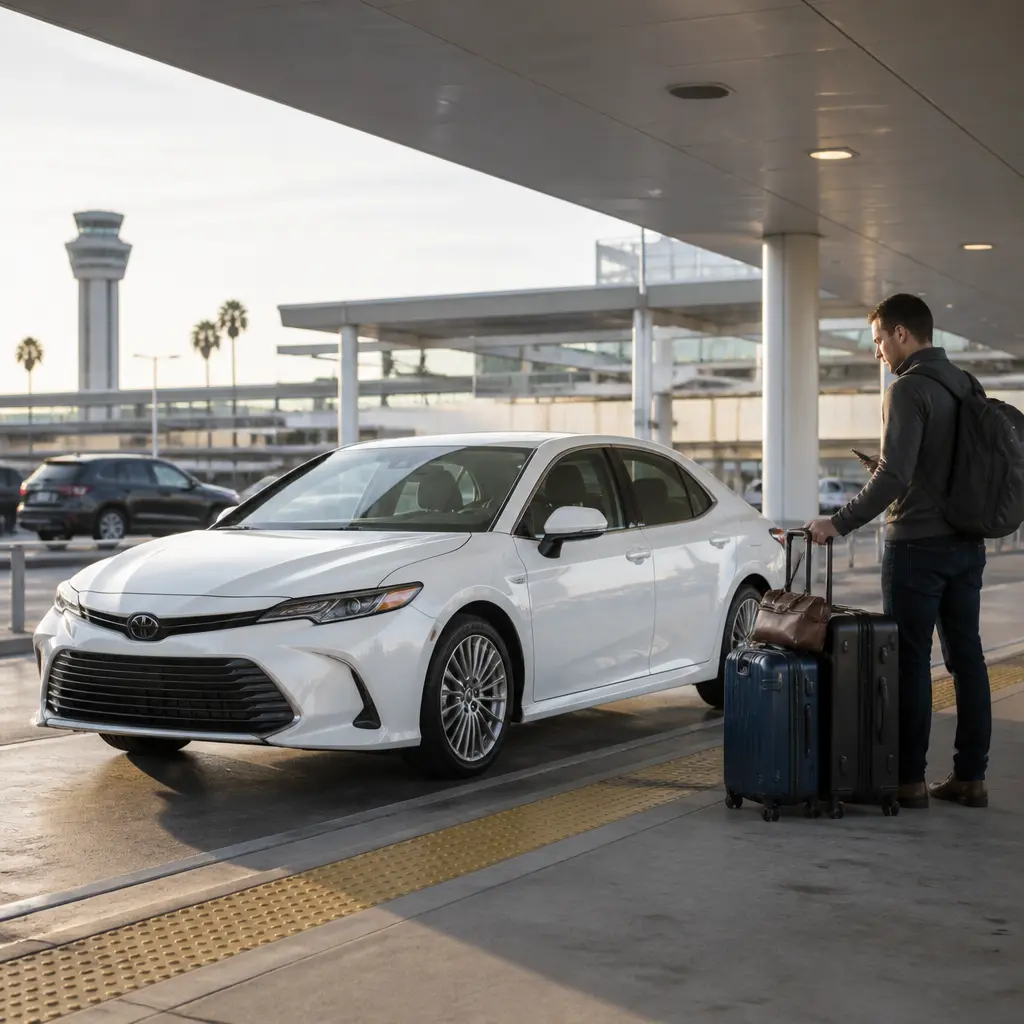 Airport transportation pickup with luggage in Tracy CA