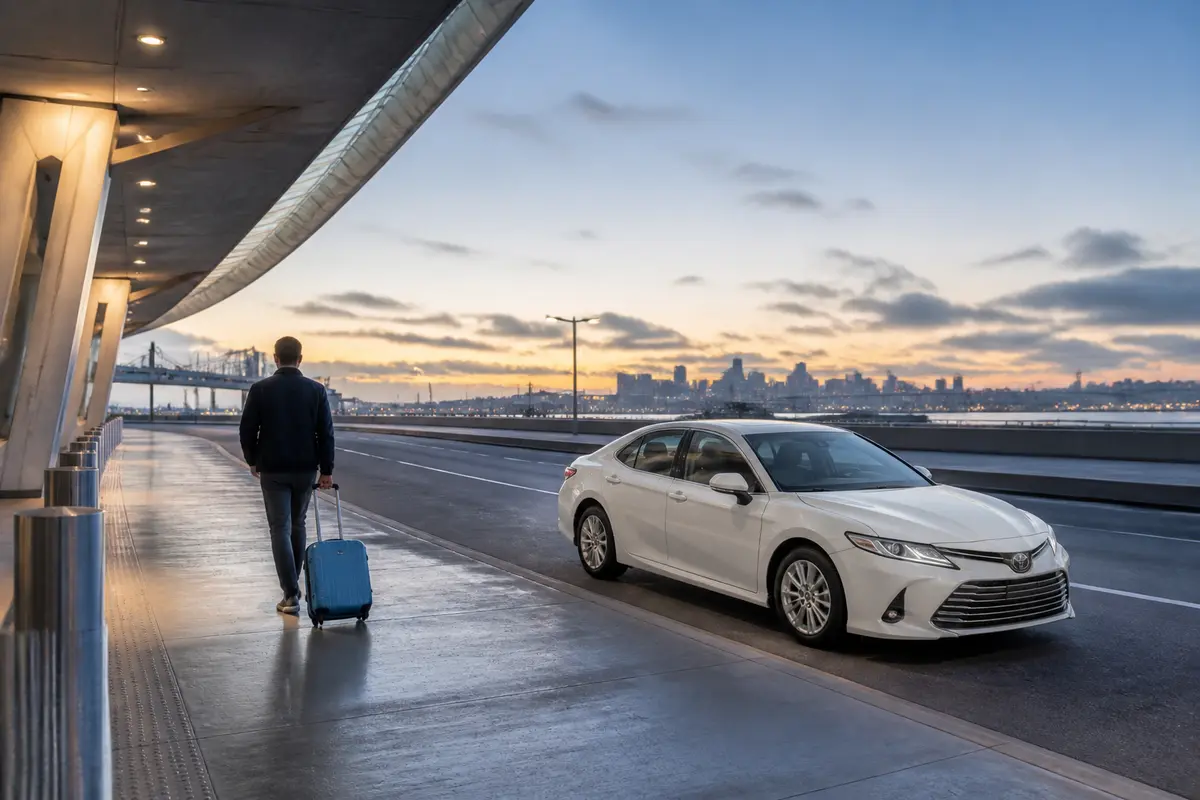 Taxi passenger checking flight details before airport drop-off