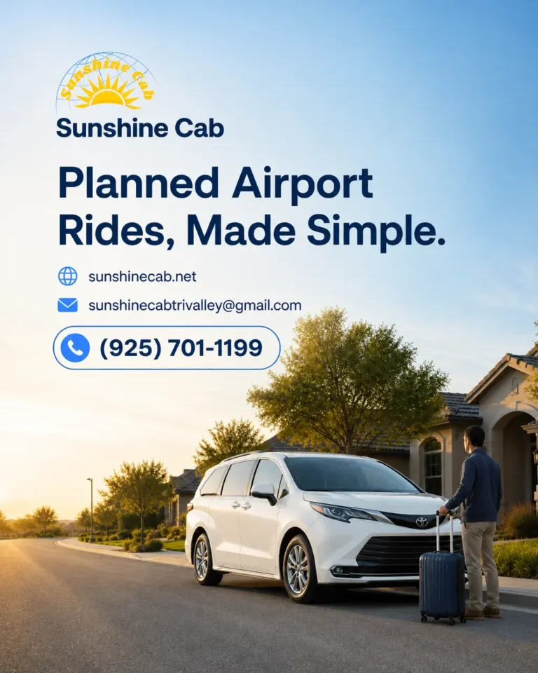 White 2026 Toyota Sienna taxi-style vehicle on a road, representing airport transportation from Tracy to SFO